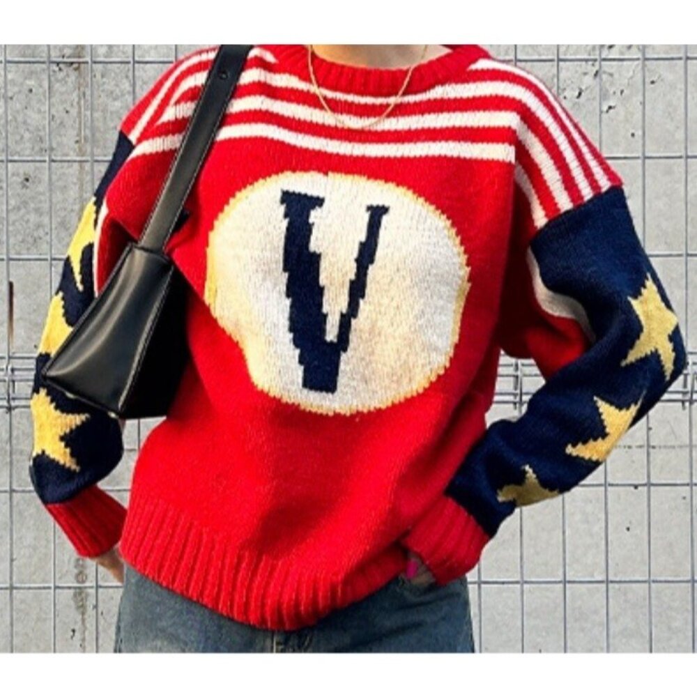 Vintage Seyshelle Sweater Womens Medium‎ Shetland Wool 70s 80s Stars Red Blue